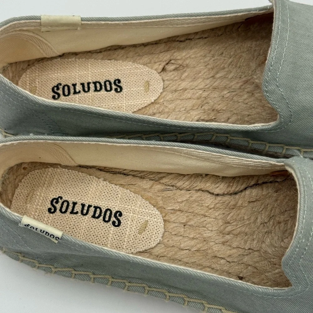 Soludos La Vie En Rosé Embroidered Espadrille Flats Blue Canvas Slip-On Shoes
